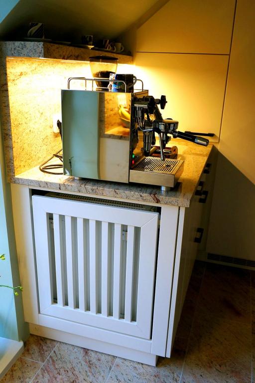 Einbauküche mit Ablage und dekorativer Verkleidung