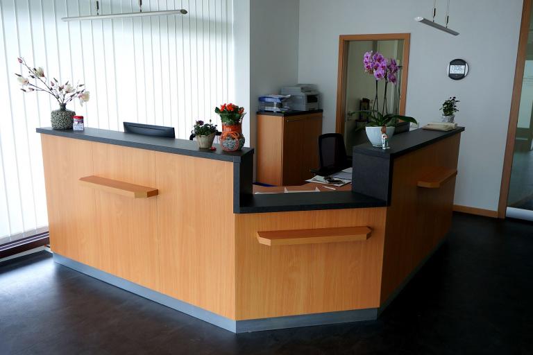 Praxis-Empfangstresen in Natur-Optik